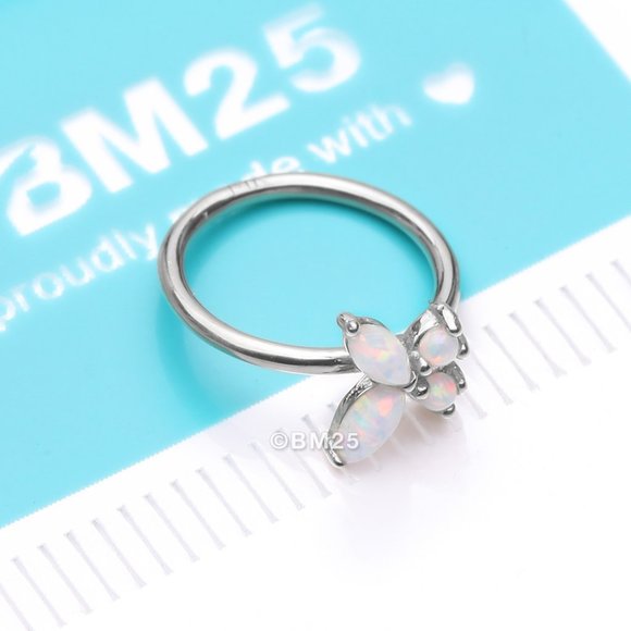 14 Karat White Gold Brilliant Fire Opal Dainty Butterfly Bendable Hoop Ring - Picture 1 of 5